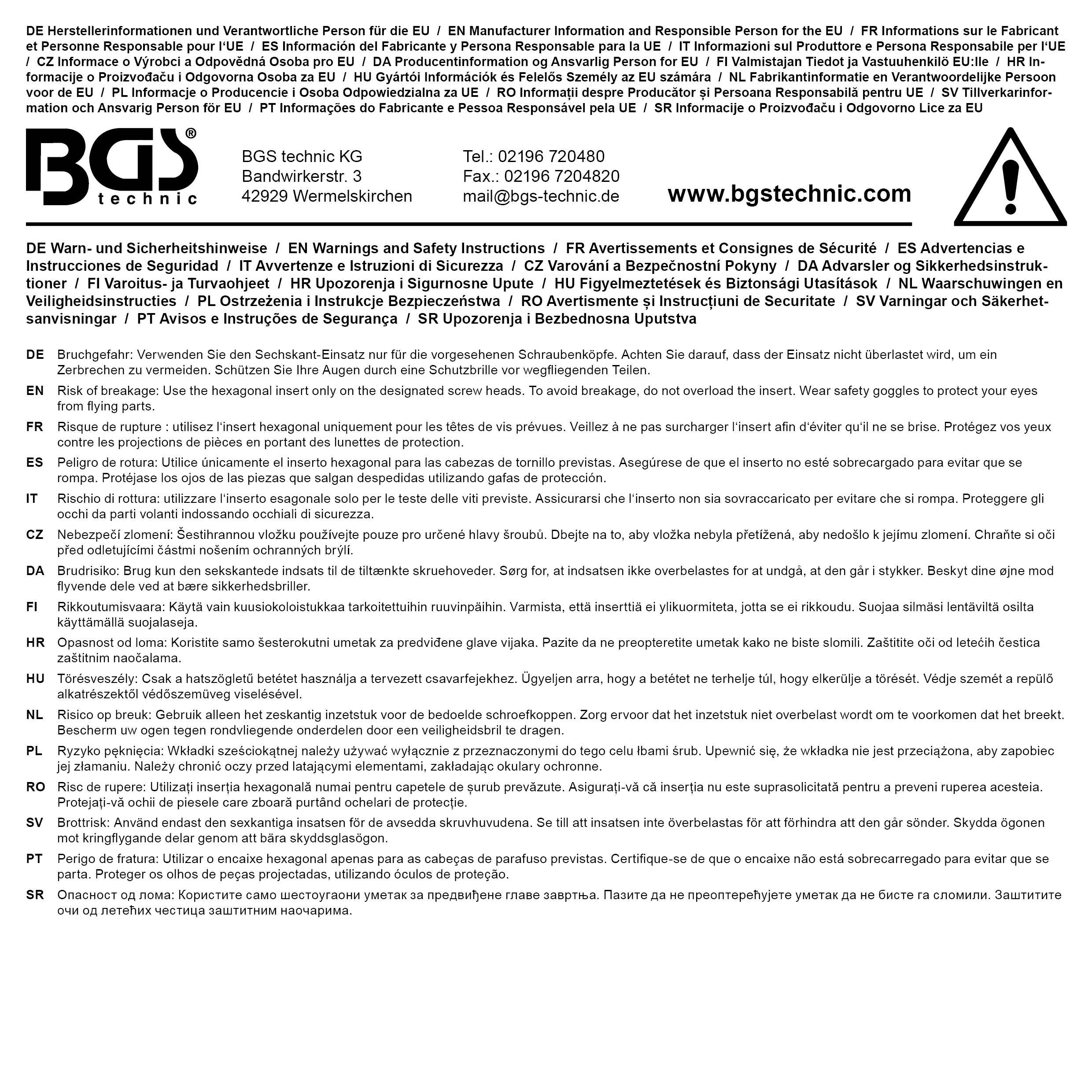 BGS Steckschlüssel-Einsatz Sechskant, tief | Antrieb Innenvierkant 12,5 mm (1/2") | SW 12 mm