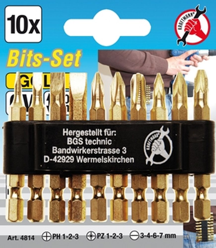 BGS Diy Bit-Satz | "Gold" | Antrieb Außensechskant 6,3 mm (1/4") | 10-tlg.