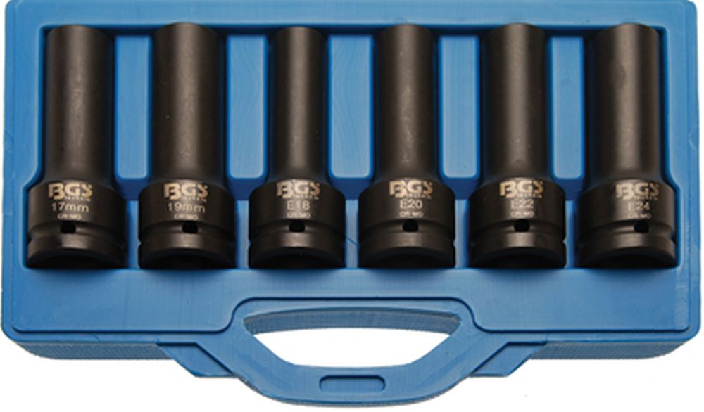 BGS Kraft-Steckschlüssel-Einsatz-Satz E-Profil, Zwölfkant | Antrieb Innenvierkant 20 mm (3/4") | 6-