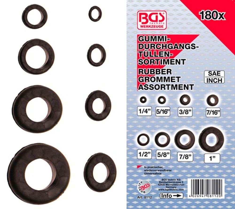 BGS Gummi-Durchgangstüllen-Sortiment | Zoll | 180-tlg.