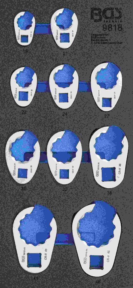 BGS Werkstattwageneinlage 1/3: Hahnenfußschlüssel-Satz | 10 mm / 12,5 mm (1/2") / 20 mm (3/4") | 10