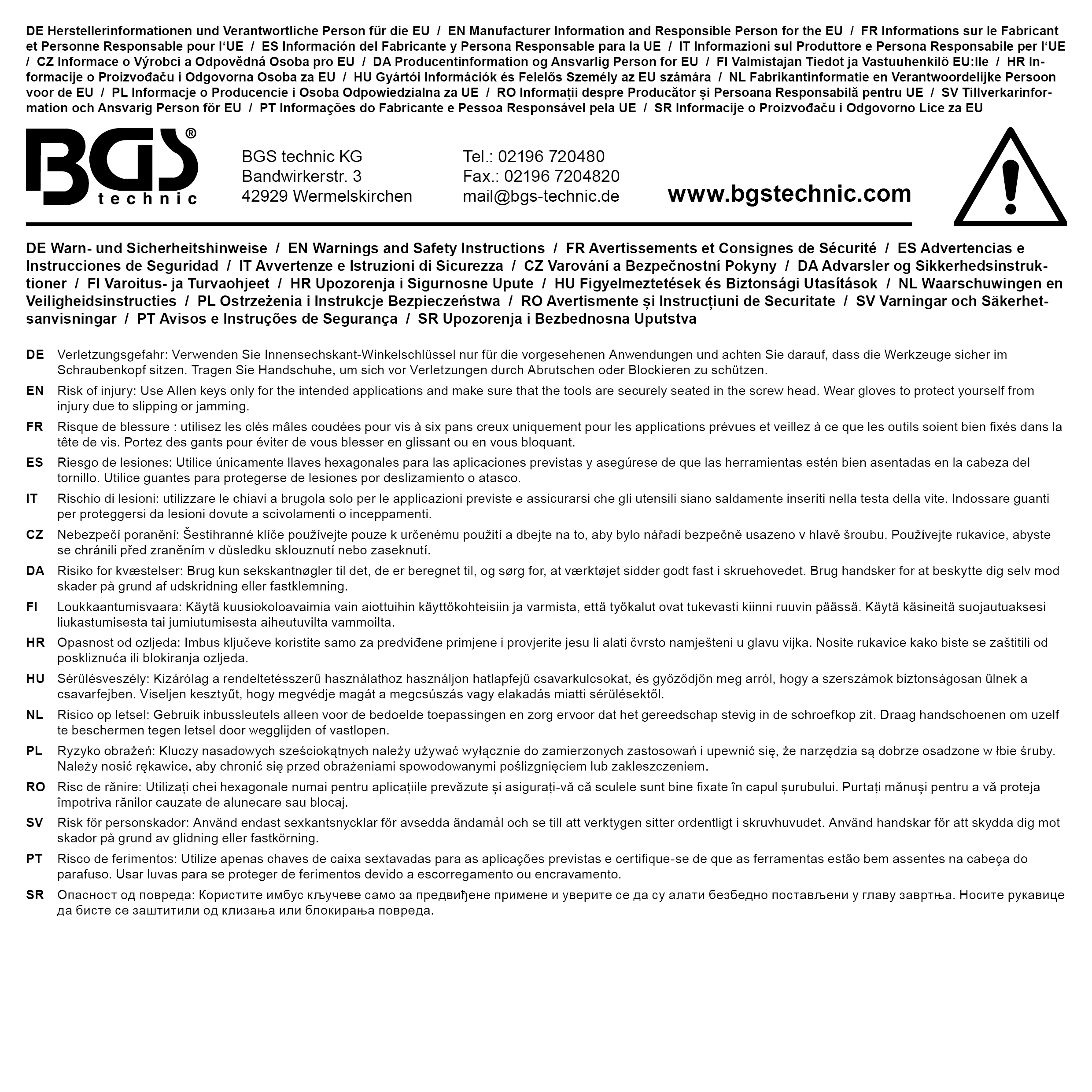 BGS Winkelschlüssel | extra lang | Innensechskant / Innensechskant mit Kugelkopf 4 mm