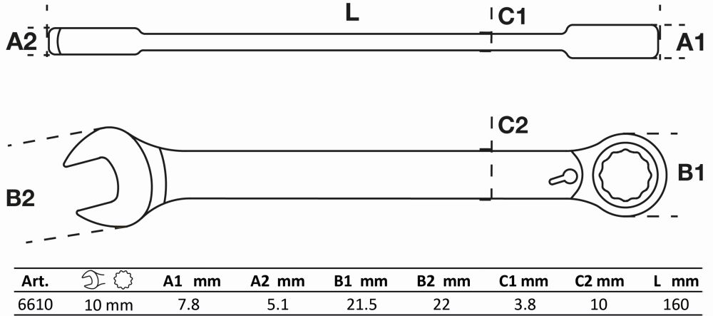 BGS Ratschenring-Maulschlüssel | umschaltbar | SW 10 mm