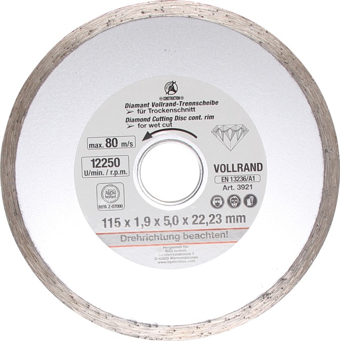 Vollrand-Trennscheibe - für Nassschnitt - Bohrungs-Ø 22,2 mm - Ø 115 mm