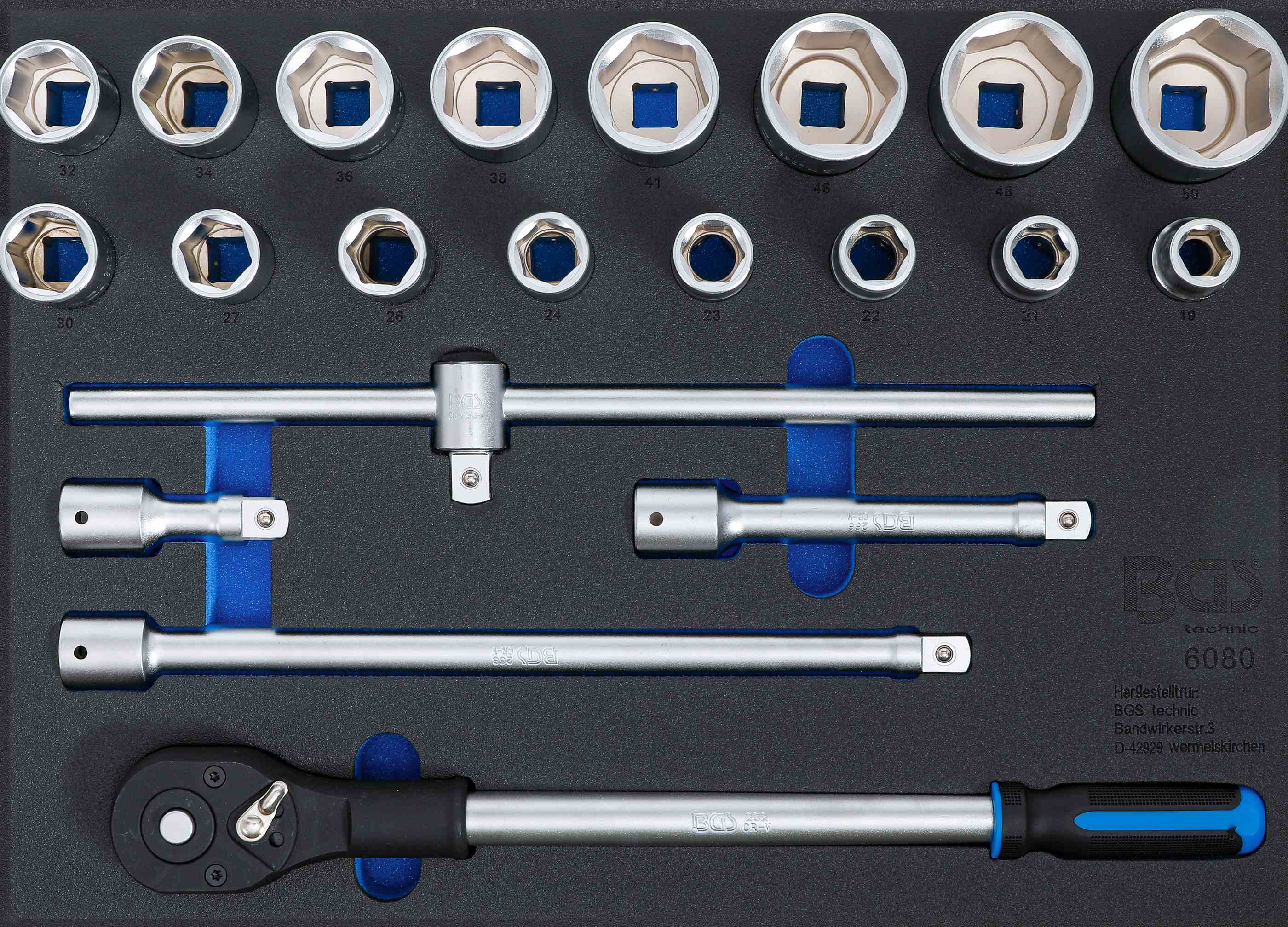 BGS Werkstattwageneinlage 3/3: Steckschlüssel-Satz | Antrieb Innenvierkant 20 mm (3/4") | 21-tlg.