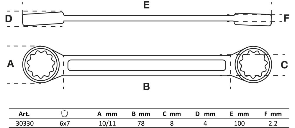 BGS Doppel-Ringschlüssel | extra flach | SW 6 x 7 mm