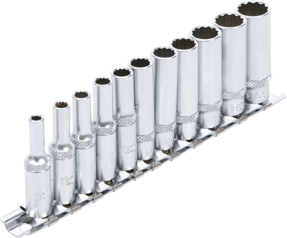 BGS Steckschlüssel-Einsatz-Satz Zwölfkant, tief | Antrieb Innenvierkant 6,3 mm (1/4") | SW 4 - 13 m