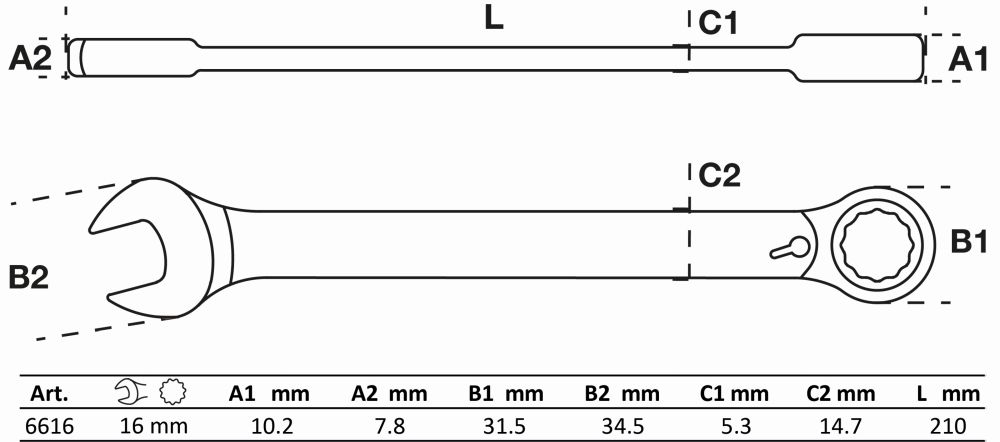 BGS Ratschenring-Maulschlüssel | umschaltbar | SW 16 mm