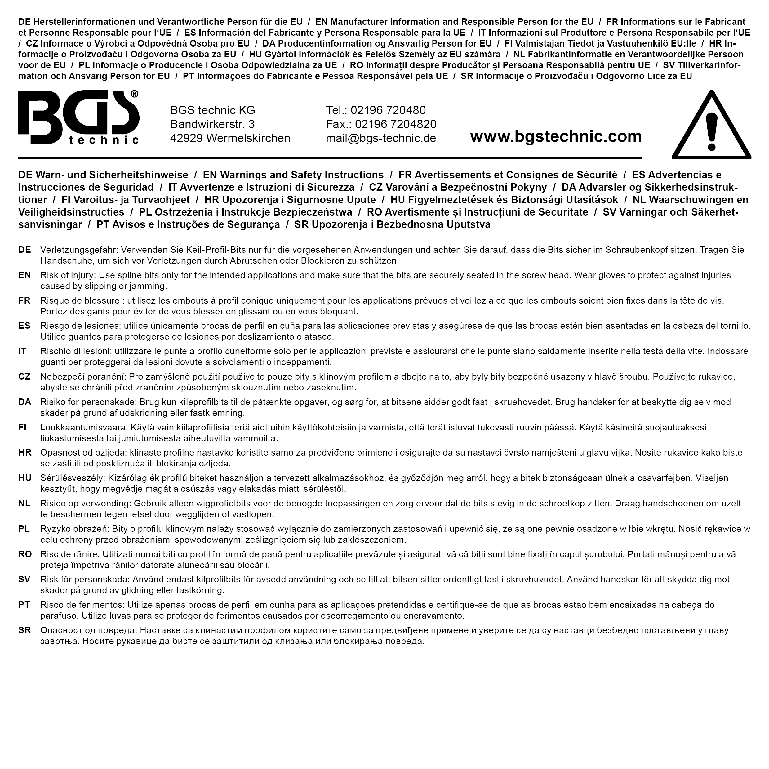 BGS Kraft-Bit-Einsatz | Länge 75 mm | Antrieb Innenvierkant 12,5 mm (1/2") | Keil-Profil (für RIBE)