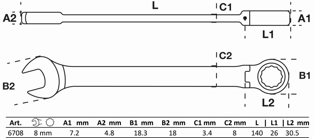 BGS Ratschenring-Maulschlüssel | abwinkelbar | SW 8 mm
