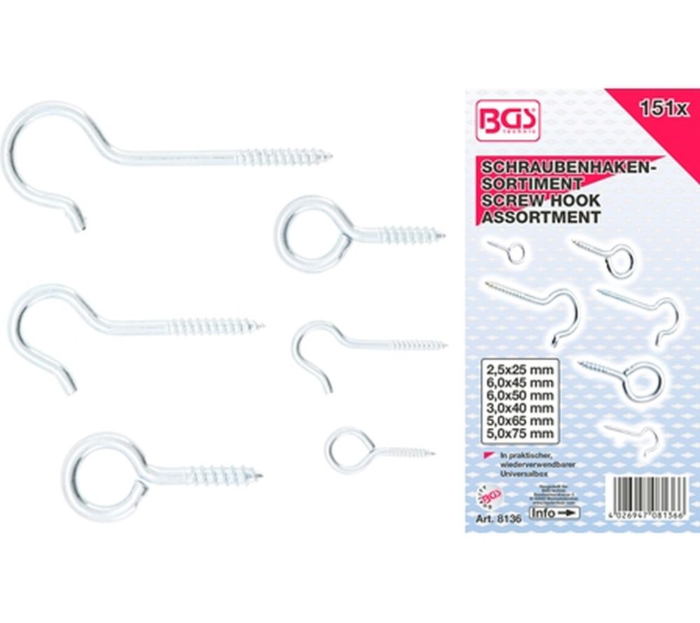 BGS Schraubhaken-Sortiment | 151-tlg.