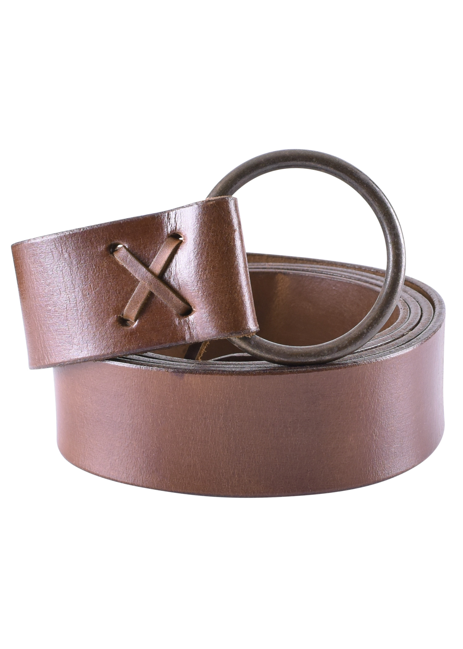 Mittelalter-Ledergürtel m. Messingring 150 cm, braun od. schwarz, Farbe braun