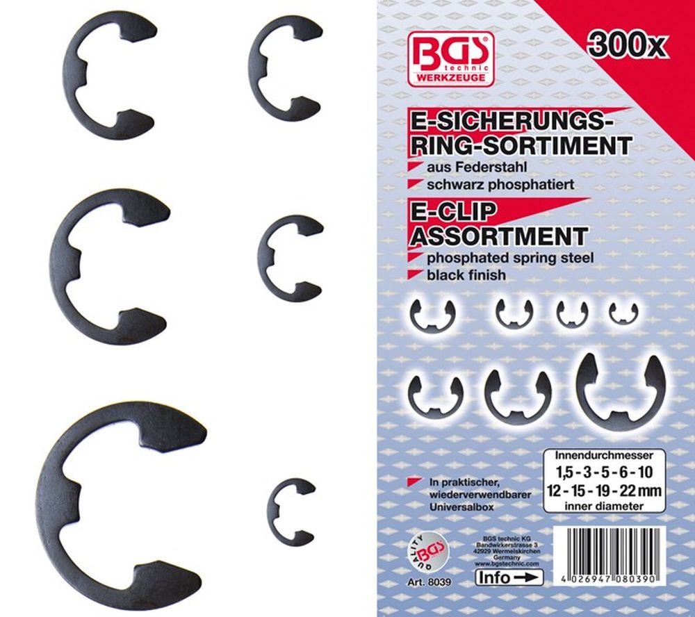BGS E-Sicherungsring-Sortiment | 1,5 - 22 mm | 300-tlg.