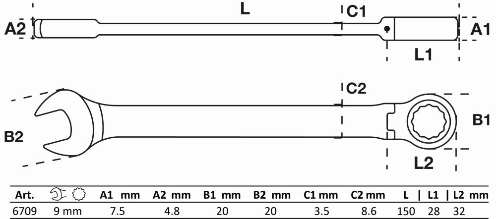 BGS Ratschenring-Maulschlüssel | abwinkelbar | SW 9 mm