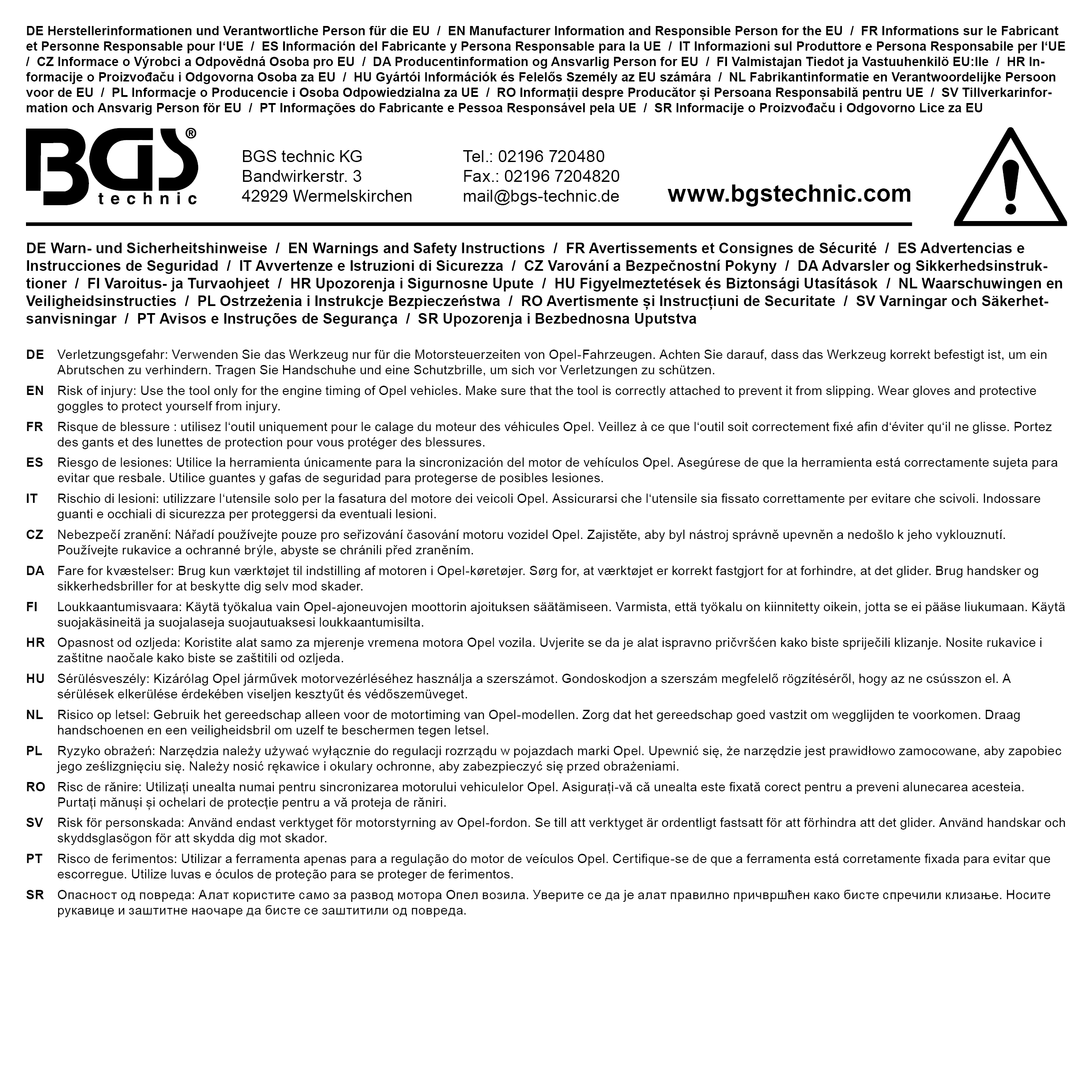 BGS Werkstattwageneinlage 1/3: Motor-Einstellwerkzeug-Satz | für Opel 2.0 CDTi / EcoFLEX