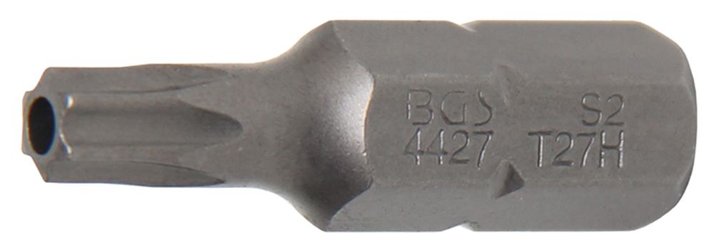 BGS Bit | Länge 30 mm | Antrieb Außensechskant 8 mm (5/16") | T-Profil (für Torx) mit Bohrung T27