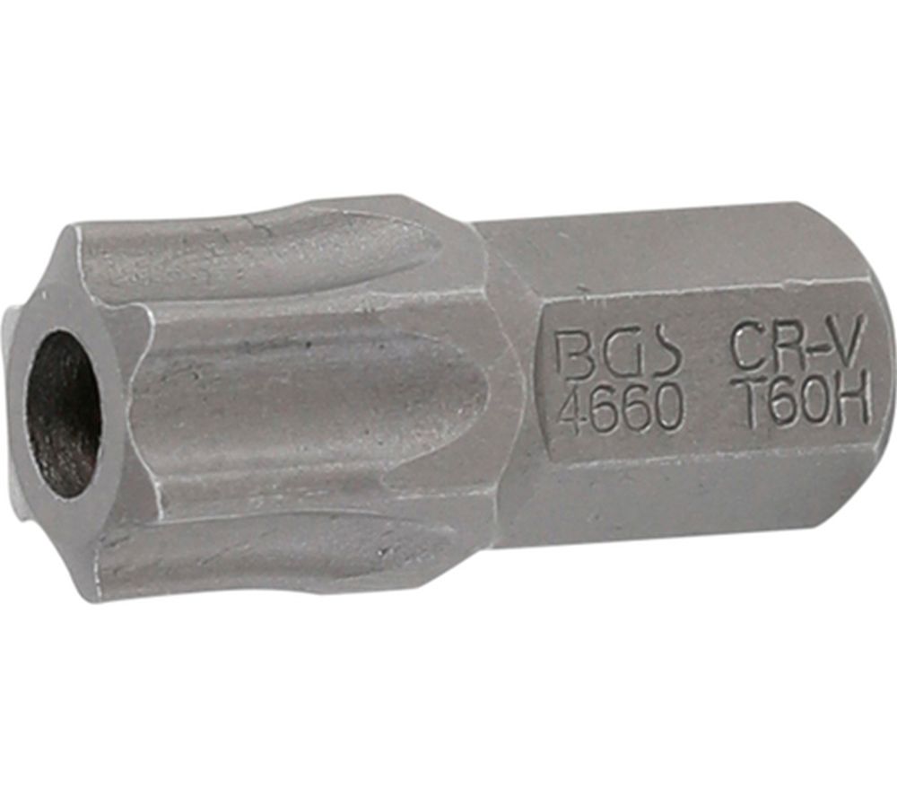 BGS Bit | Länge 30 mm | Antrieb Außensechskant 10 mm (3/8") | T-Profil (für Torx) mit Bohrung T60