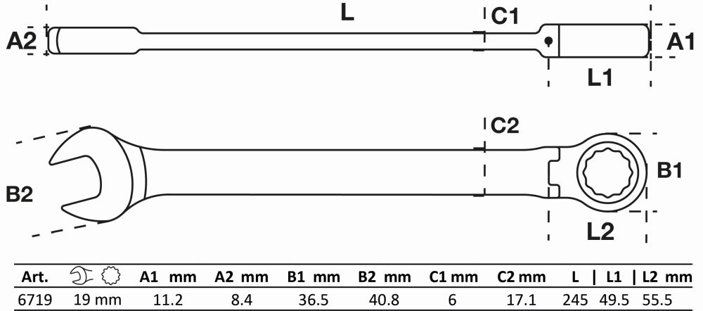 BGS Ratschenring-Maulschlüssel | abwinkelbar | SW 19 mm