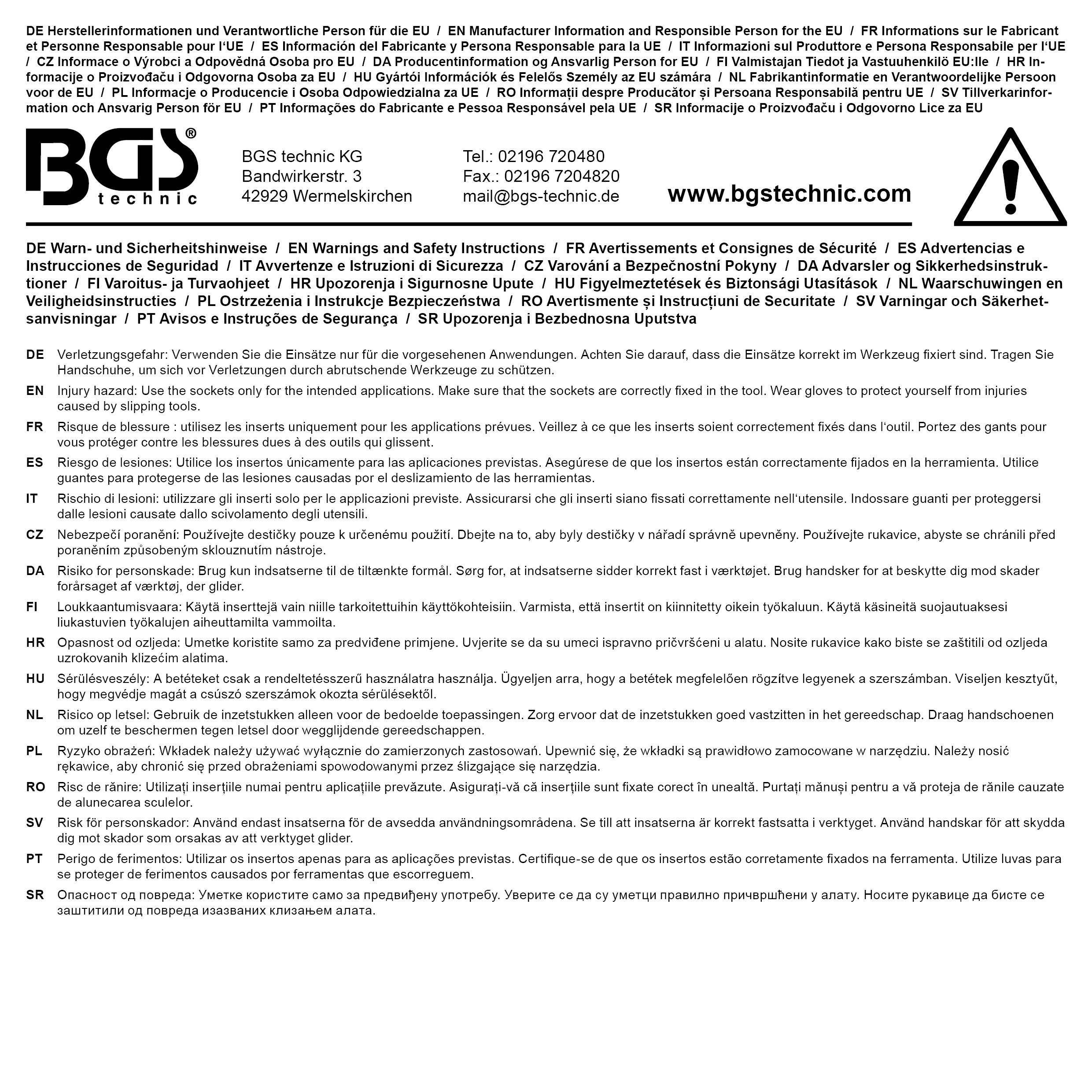 BGS Steckschlüssel-Einsatz-Satz, Sechskant | Antrieb Innenvierkant 10 mm (3/8") | SW 8 - 19 mm | 12