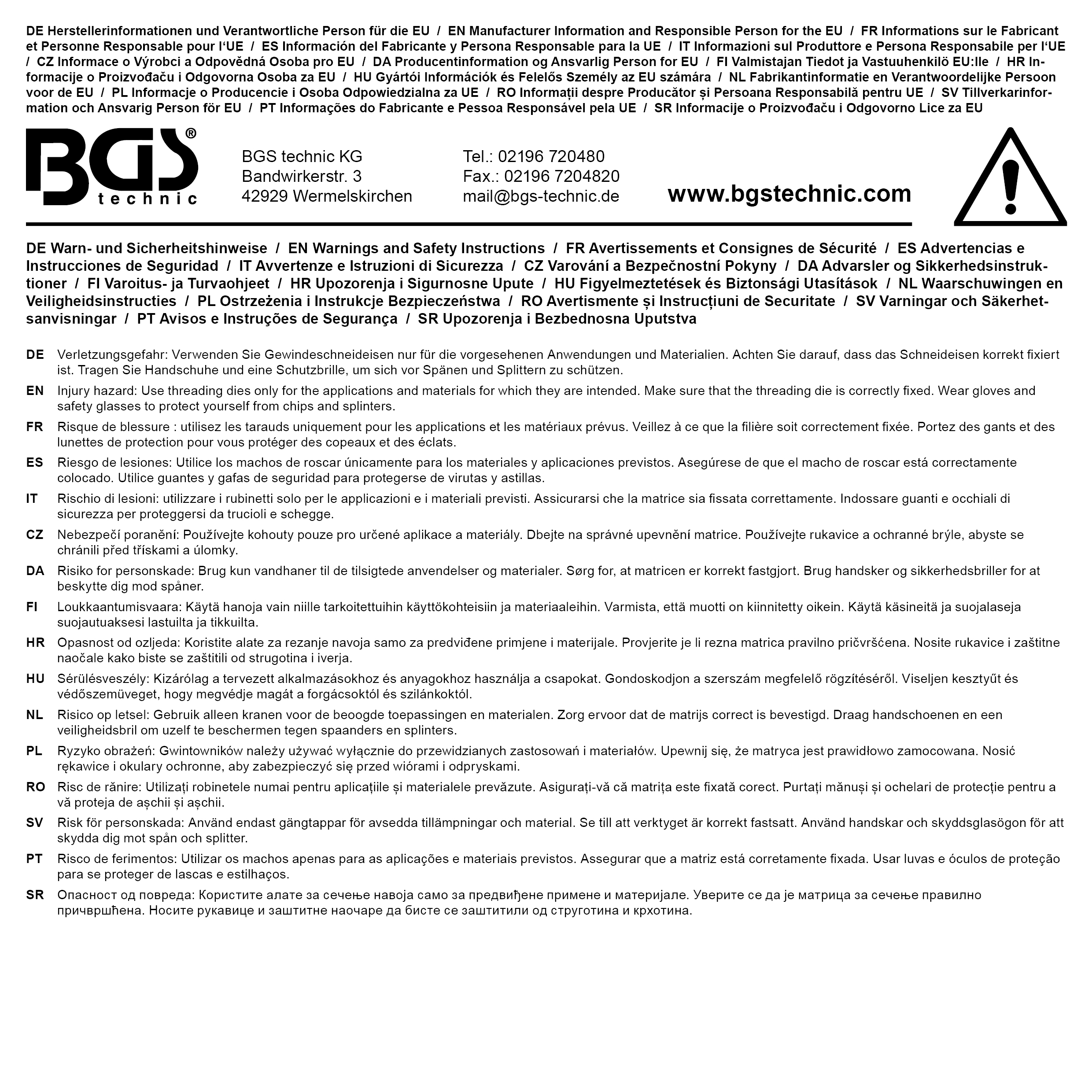 BGS Gewindeschneideisen | M12 x 1,5 x 30 mm