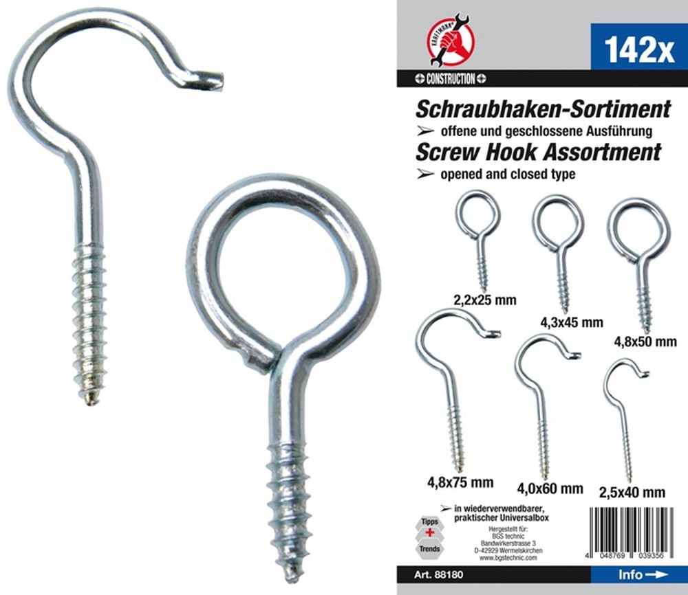BGS Diy Schraubhaken / Ringhaken Sortiment | 142-tlg.