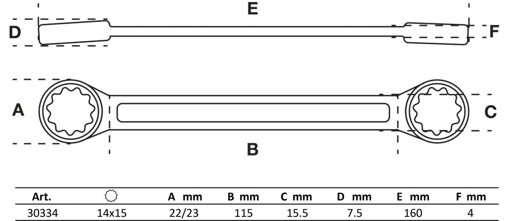 BGS Doppel-Ringschlüssel | extra flach | SW 14 x 15 mm