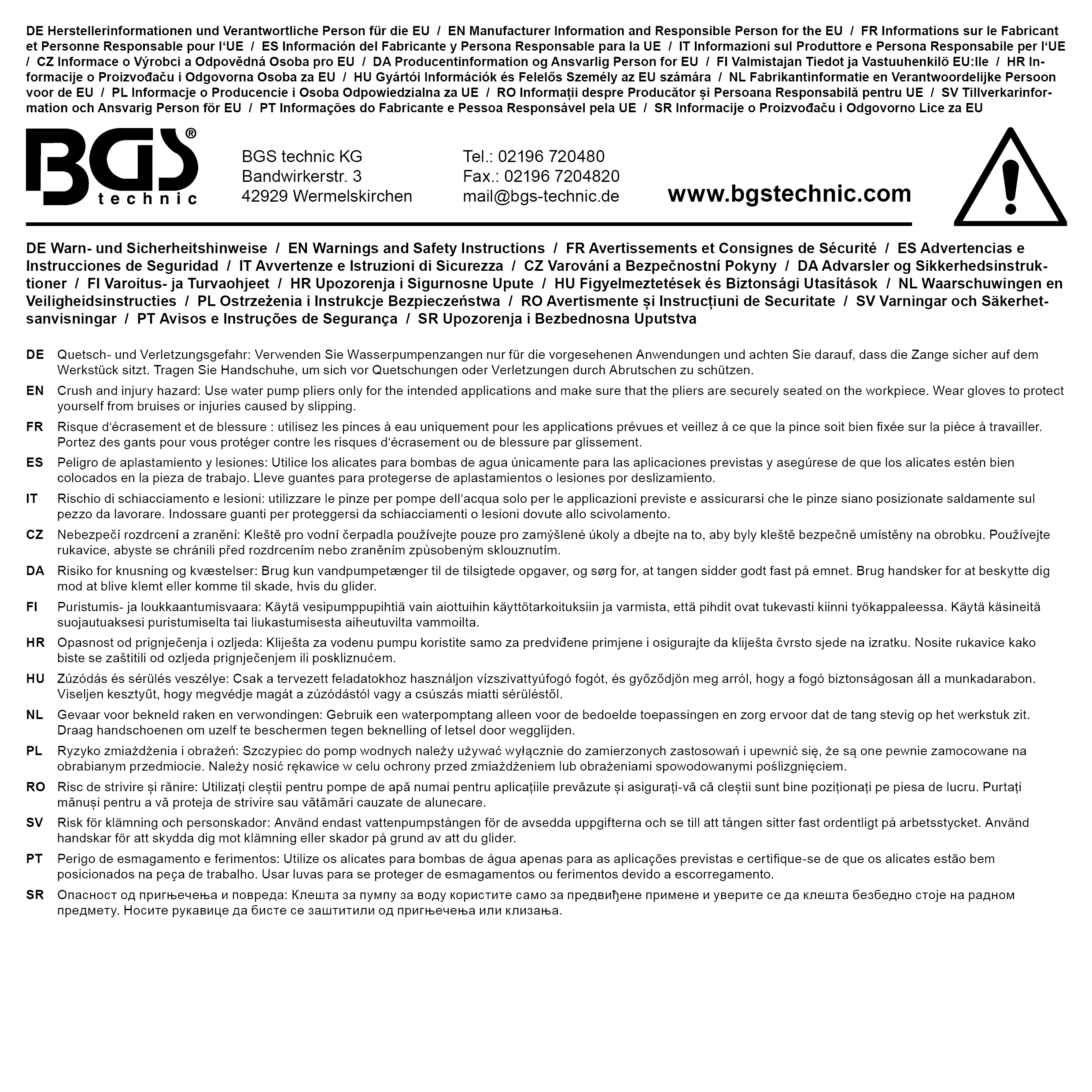 BGS Wasserpumpenzange | mit Durchsteckgewerbe | 400 mm
