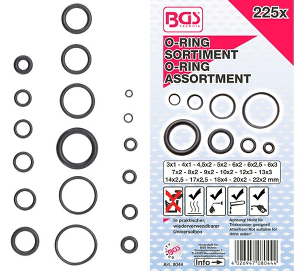 BGS O-Ring-Sortiment | Ø 3 - 22 mm | 225-tlg.