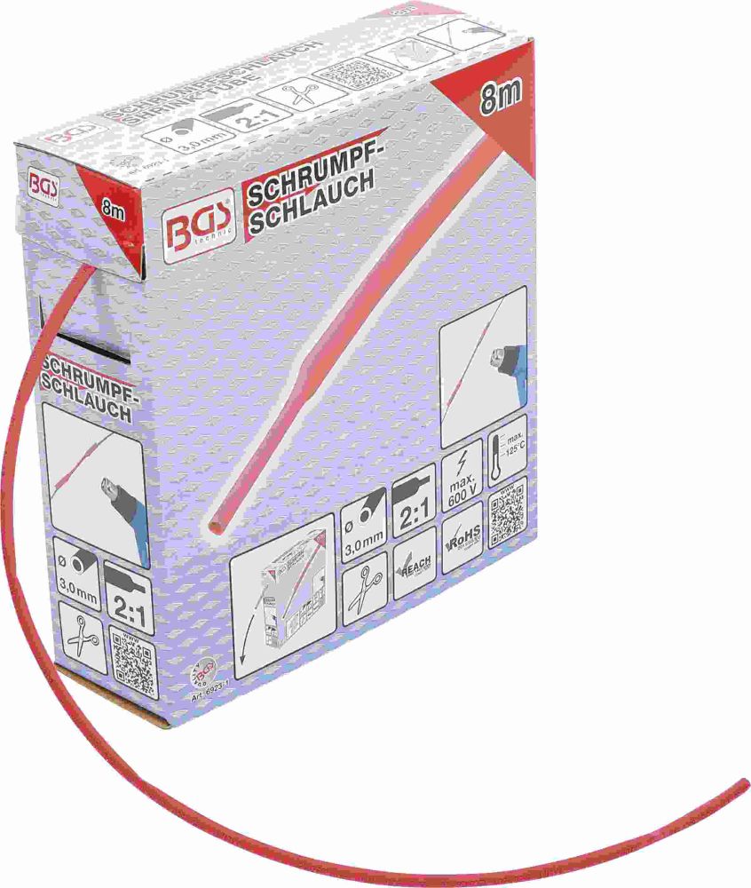 BGS Schrumpfschlauch-Box | rot | Ø 3 mm | 8 m