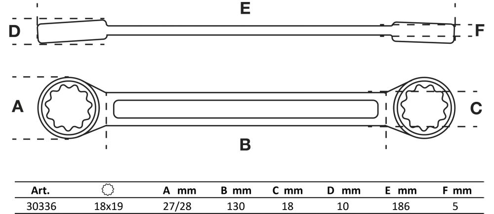 BGS Doppel-Ringschlüssel | extra flach | SW 18 x 19 mm