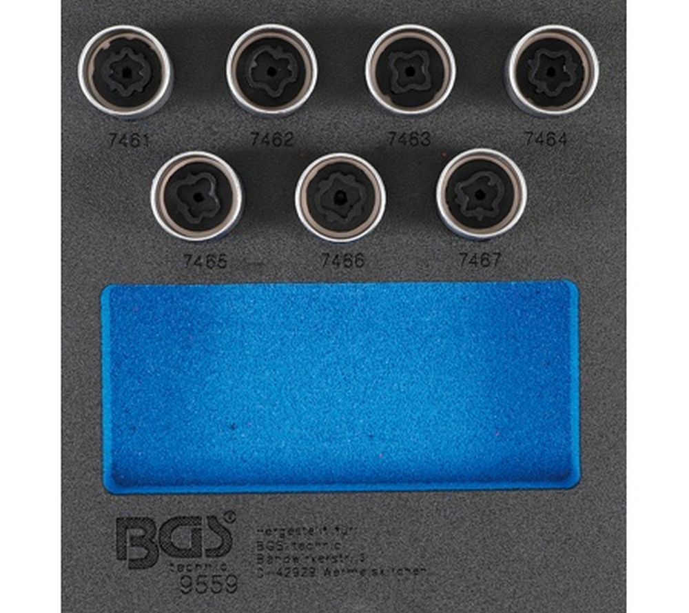 BGS Werkstattwageneinlage 1/6: Felgenschloss-Werkzeug-Satz für Opel (Typ D) | 7-tlg.