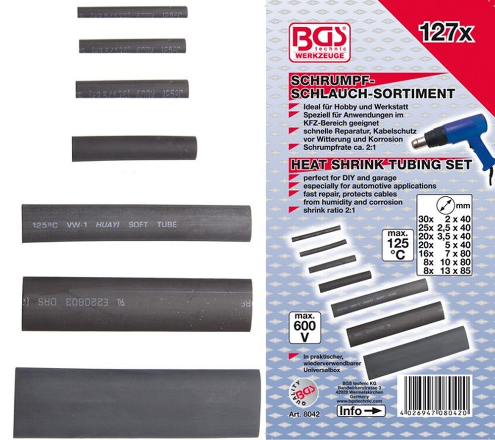 BGS Schrumpfschlauch-Sortiment | schwarz | 127-tlg.