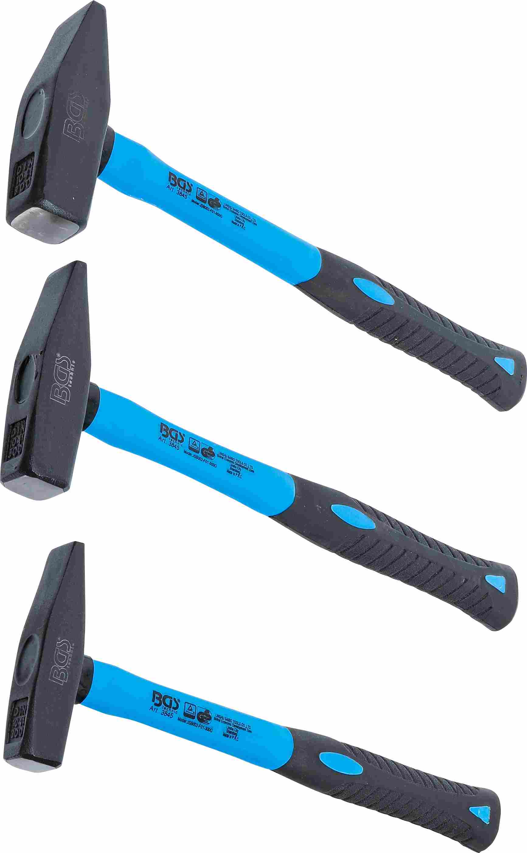 BGS Schlosserhammer-Satz | Fiberglasstiel | DIN 1041 | 300 / 500 / 800 g | 3-tlg.