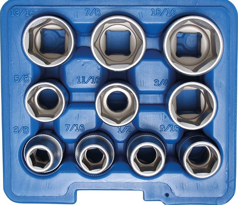 BGS Steckschlüssel-Einsatz-Satz Sechskant | Antrieb Innenvierkant 12,5 mm (1/2") | Zollgrößen | 10-