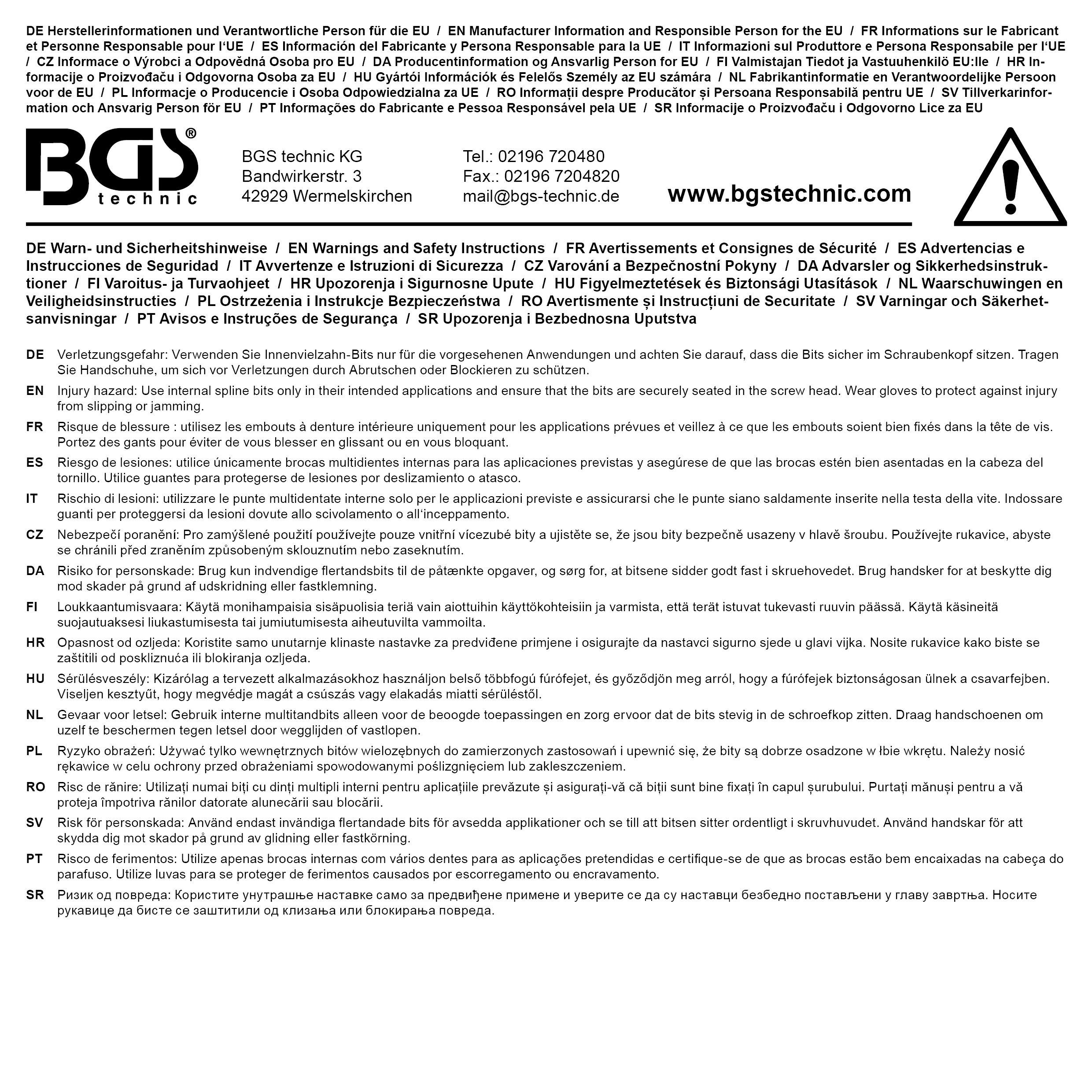 BGS Bit-Einsatz | Länge 200 mm | Antrieb Innenvierkant 12,5 mm (1/2") | Innenvielzahn (für XZN) M8