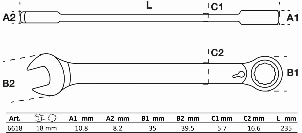 BGS Ratschenring-Maulschlüssel | umschaltbar | SW 18 mm
