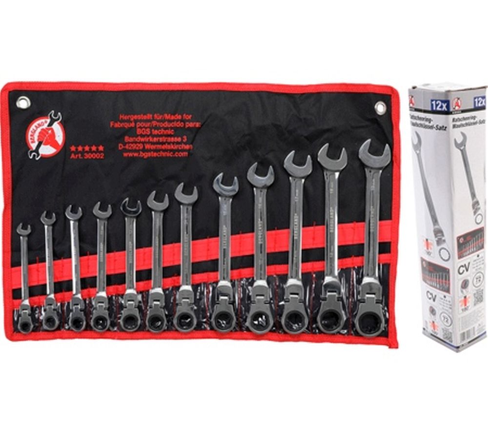 BGS Diy Ratschenring-Maulschlüssel-Satz | flexible Köpfe | SW 8 - 19 mm | 12-tlg.