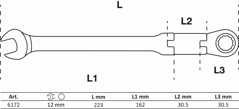 BGS Doppelgelenk-Ratschenring-Maulschlüssel | abwinkelbar | SW 12 mm
