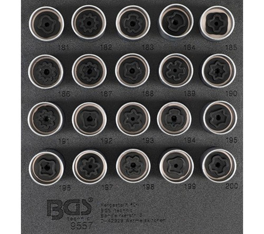 BGS Werkstattwageneinlage 1/6: Felgenschloss-Werkzeug-Satz für Opel (Typ B) | 20-tlg.