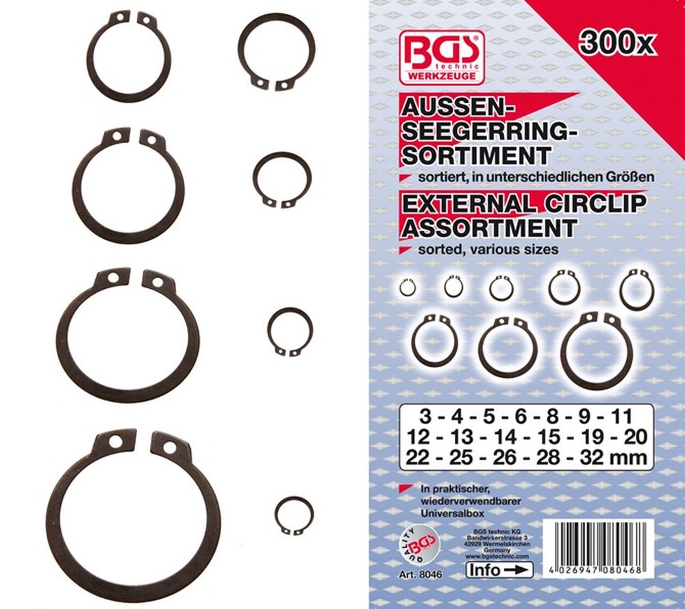 BGS Außen-Seegerring-Sortiment (Sprengringe) | Ø 3 - 32 mm | 300-tlg.