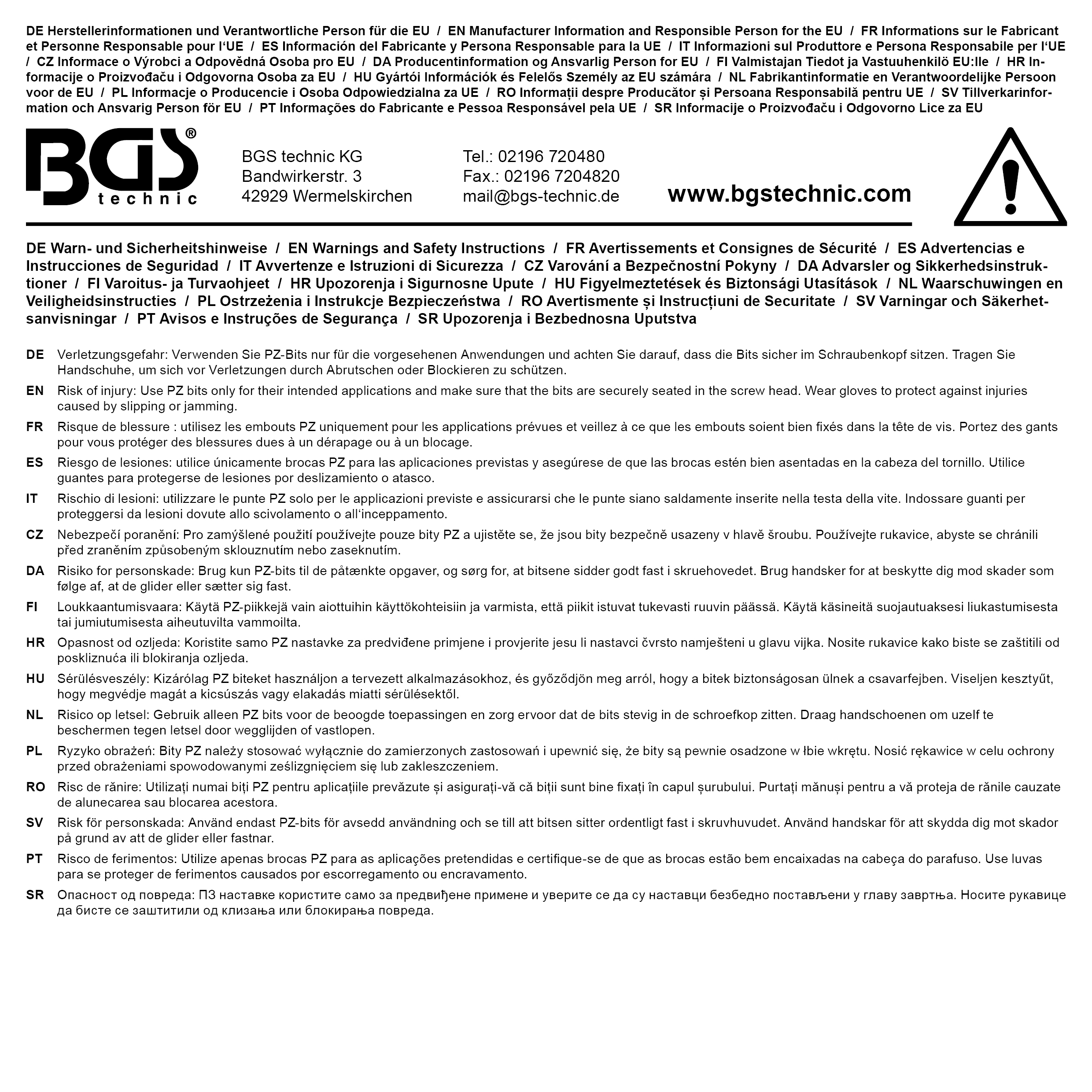 BGS Bit | Antrieb Außensechskant 6,3 mm (1/4") | Kreuzschlitz PZ2