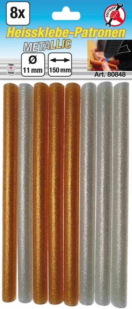 BGS Diy Heißklebe-Patronen | gold-/silber-metallic | Ø 11 mm, 150 mm | 8-tlg.