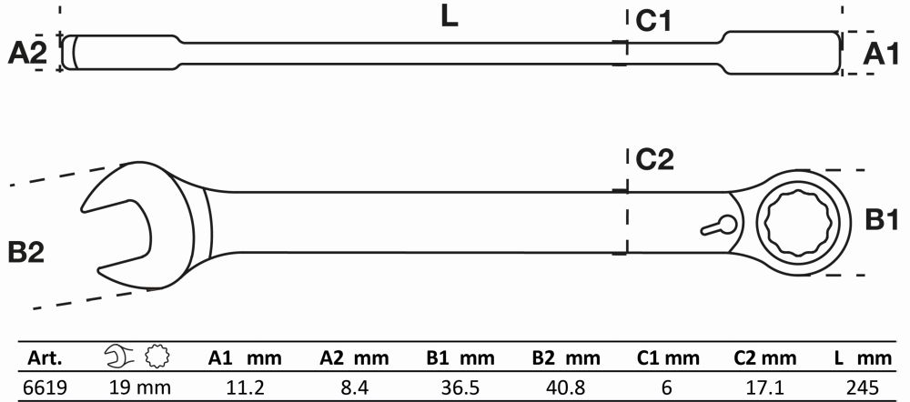 BGS Ratschenring-Maulschlüssel | umschaltbar | SW 19 mm