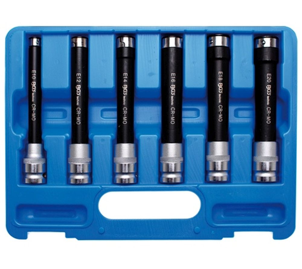 BGS Steckschlüssel-Einsatz-Satz E-Profil, extra lang | Antrieb Innenvierkant 12,5 mm (1/2") | SW E1