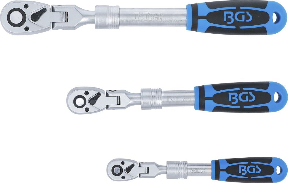 BGS Umschaltknarren-Satz | ausziehbar, abwinkelbar | Abtrieb Außenvierkant 6,3 mm (1/4") - 10 mm (3