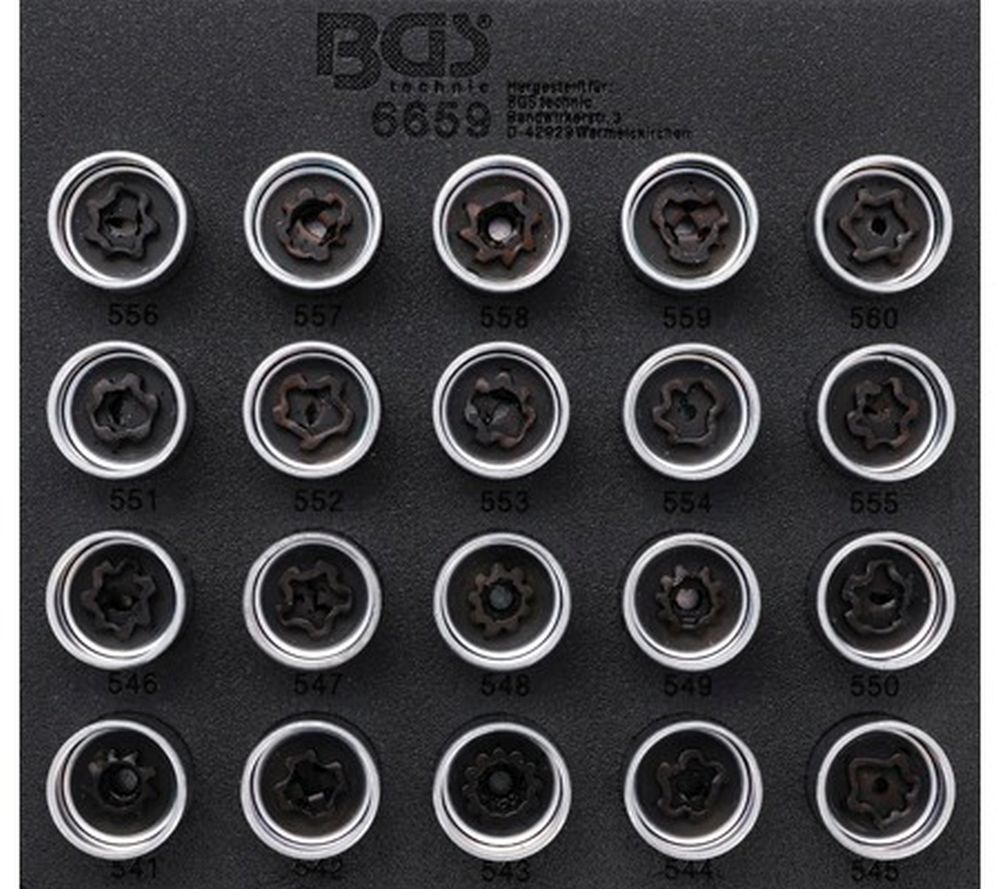 BGS Werkstattwageneinlage 1/6: Felgenschloss-Werkzeug-Satz für VAG | 20-tlg.