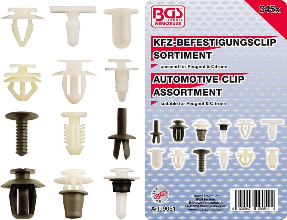 BGS Kfz-Befestigungsclip-Sortiment für Peugeot, Citroen | 345-tlg.