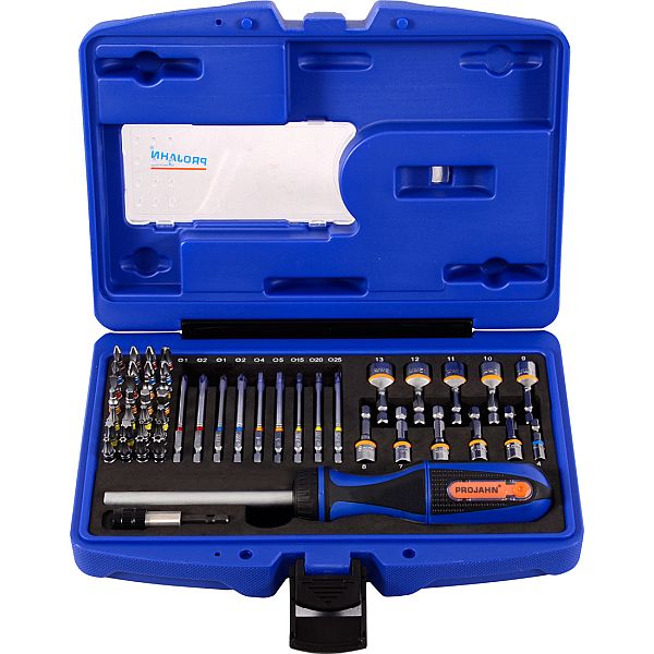 1/4" Bit Box mit markierten Bits 60tlg inkl. Ratschenschraubendreher mit Bitfach