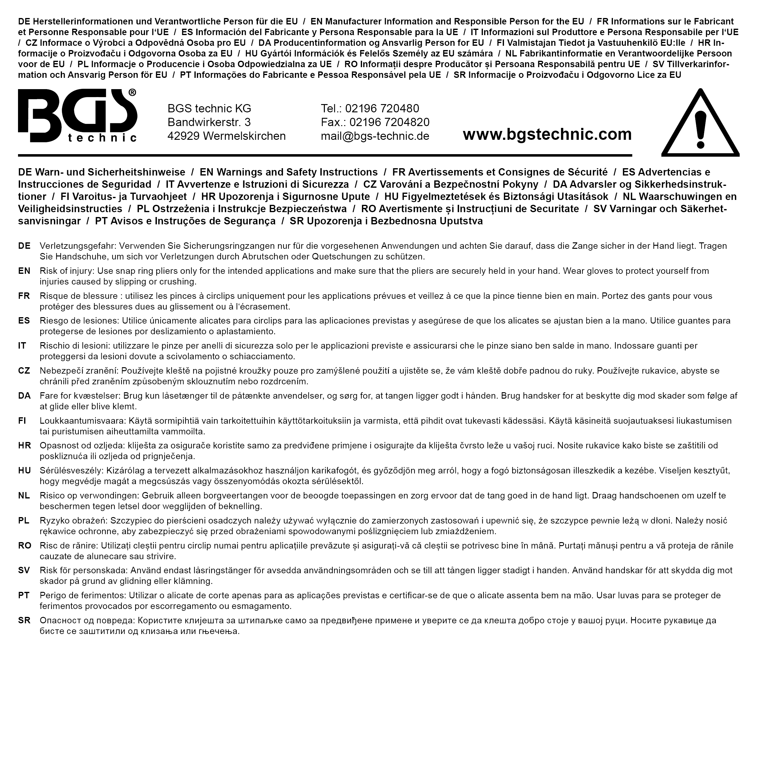 BGS Sprengringzange | gerade | für Innensprengringe | 500 mm