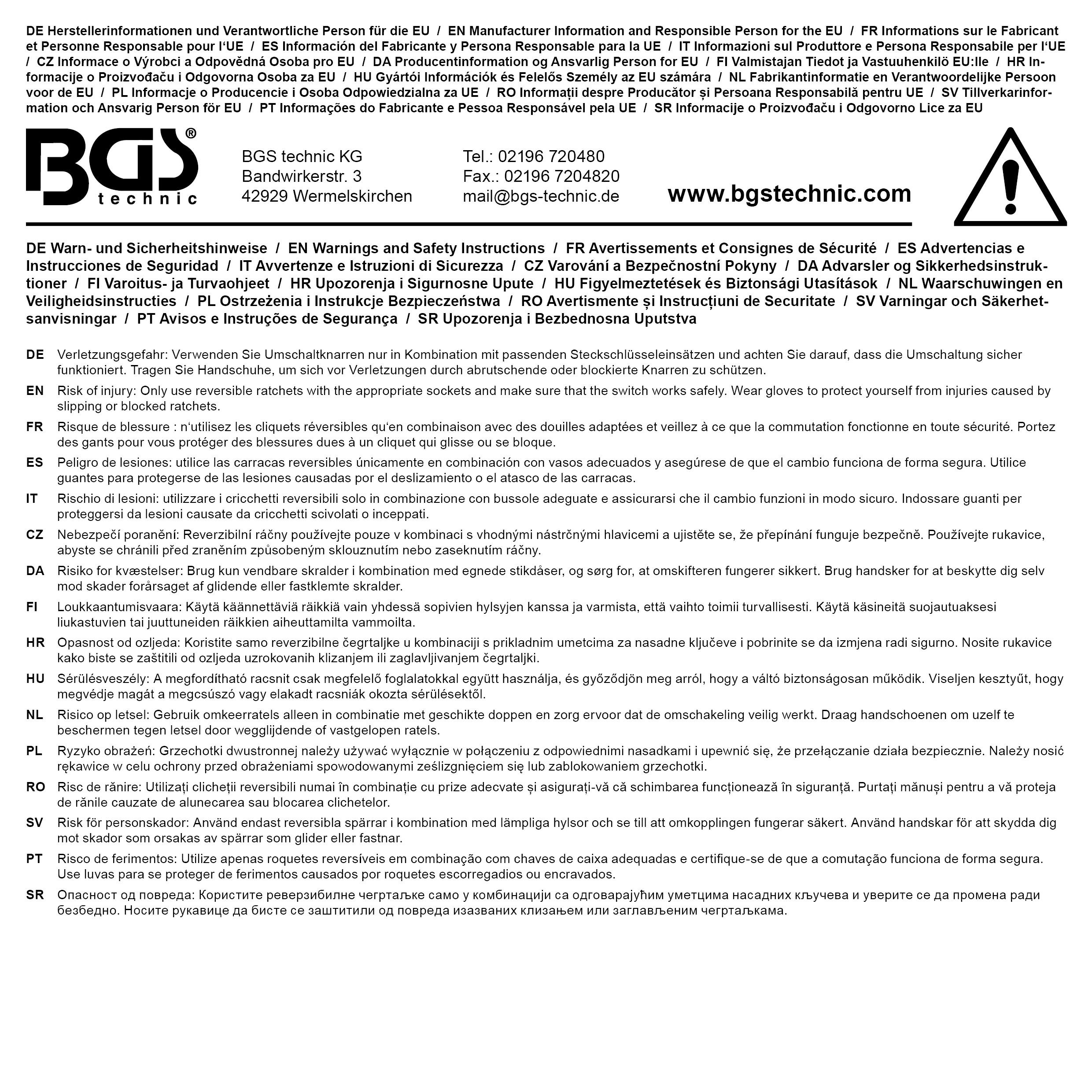 BGS Umschaltknarre | extra lang | Abtrieb Außenvierkant 12,5 mm (1/2") | 380 mm